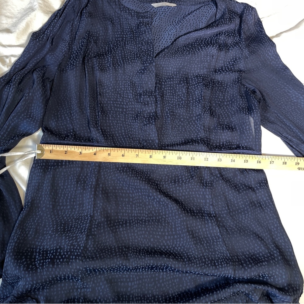H&M Navy Blue Dotted Button Up Satin Long Sleeve Dress Size 8 - Picture 8 of 9